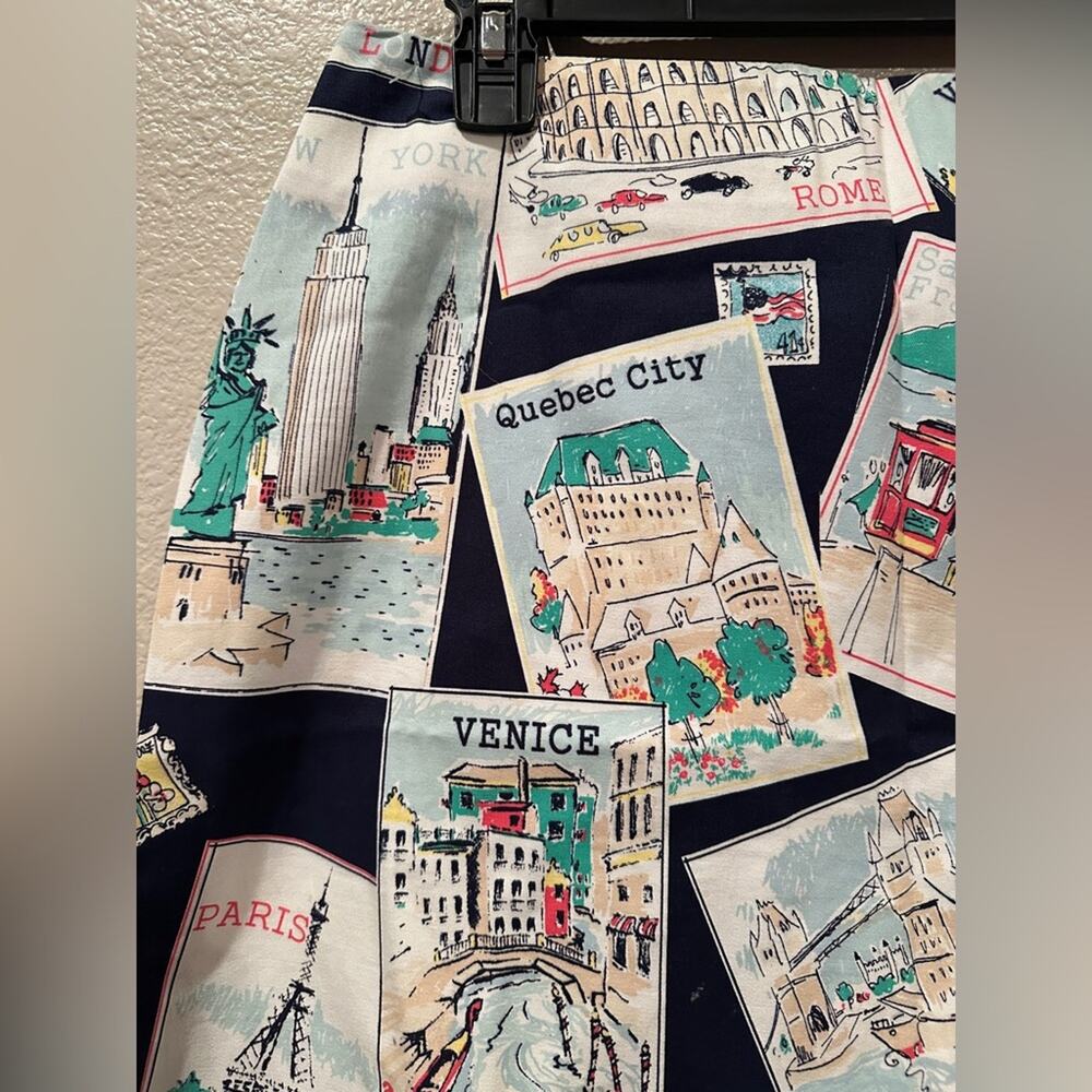 Talbots Postcard Travel Landmarks Print Skirt Navy Blue A-line Pencil Skirt 10p - Picture 3 of 9